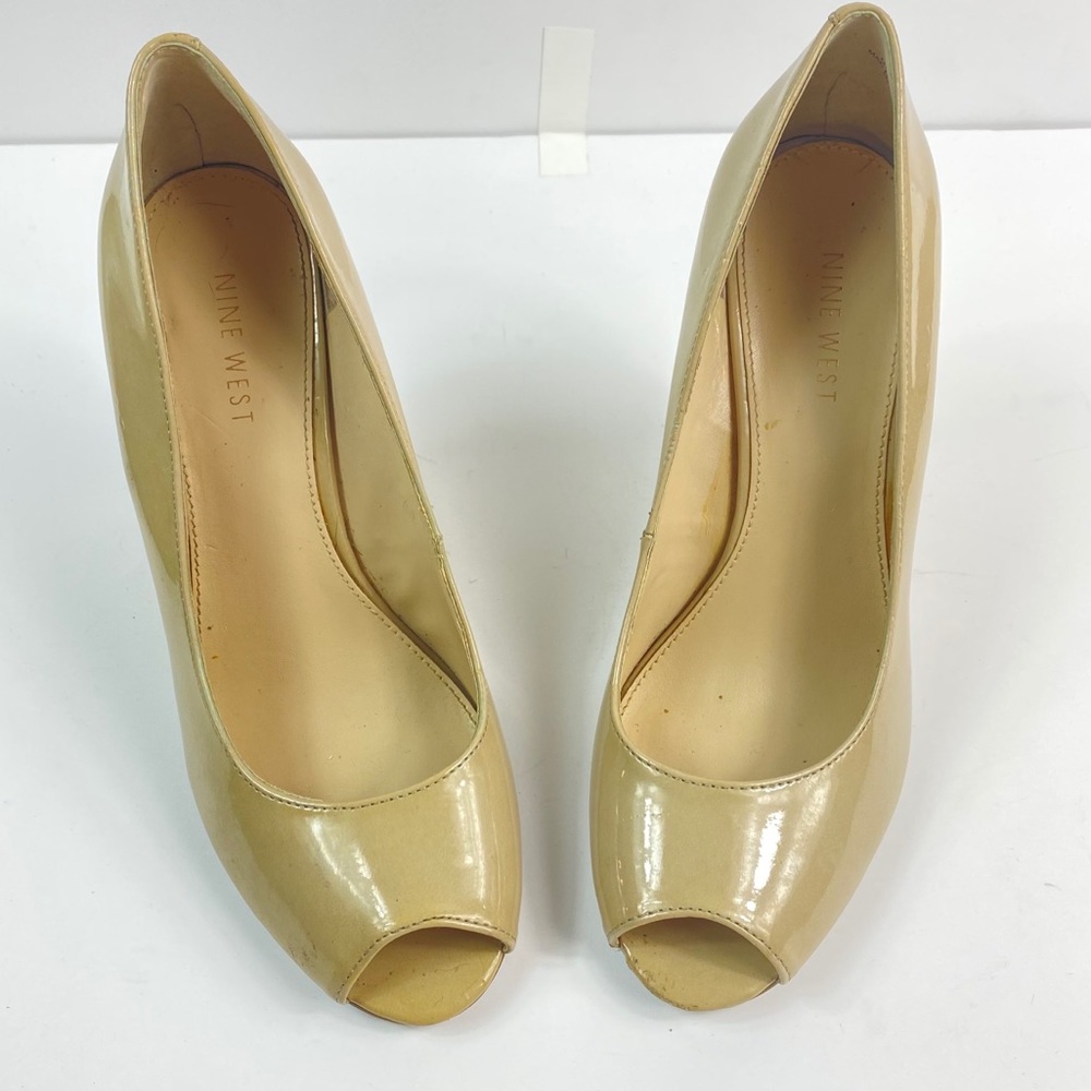 NINE WEST Nude Patent Leather Peeptoe Wedges - Picture 3 of 7